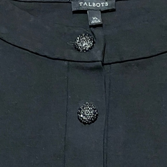Talbots black pull over 3/4 sleeve blouse with decorative buttons - Picture 5 of 7